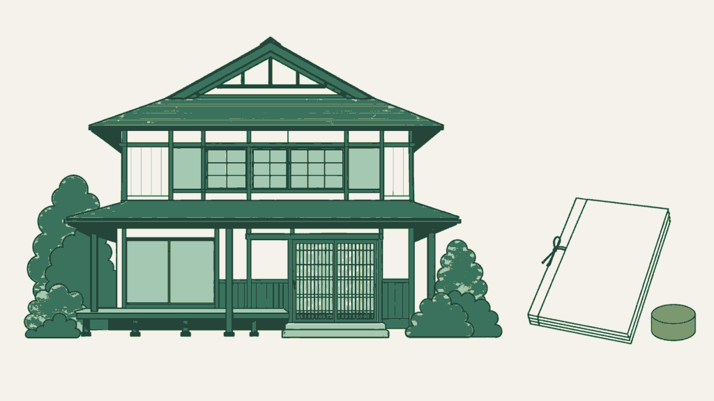 青森県で民泊開業の手続きを依頼できる行政書士事務所選びのイメージイラスト(板張りの民家と軒の深い縁側)