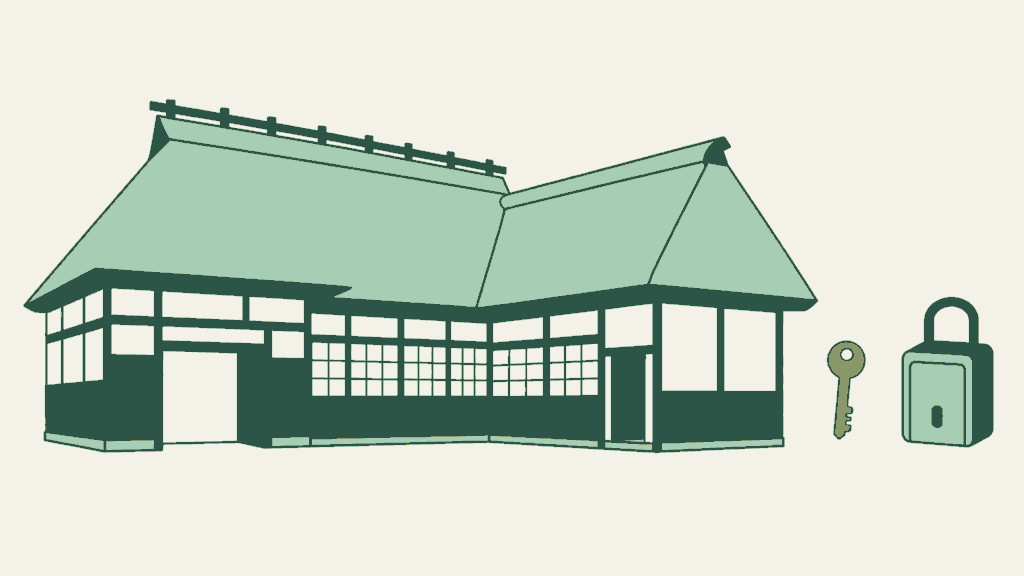 岩手県で民泊開業の手続きを依頼できる行政書士事務所選びのイメージイラスト(曲り家の茅葺きと厩の入口)