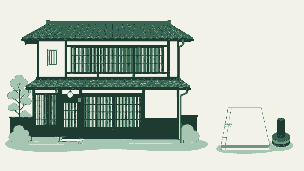 奈良県で民泊開業の手続きを依頼できる行政書士事務所選びのイメージイラスト（奈良格子の町家と虫籠窓）