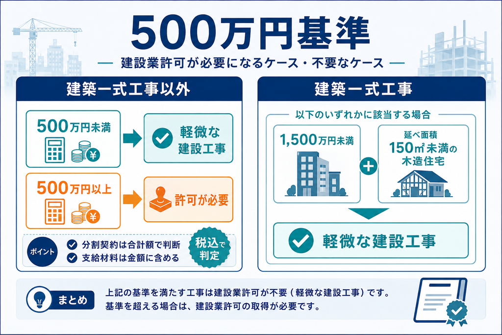 建設業許可が必要となる500万円基準と軽微な建設工事の条件